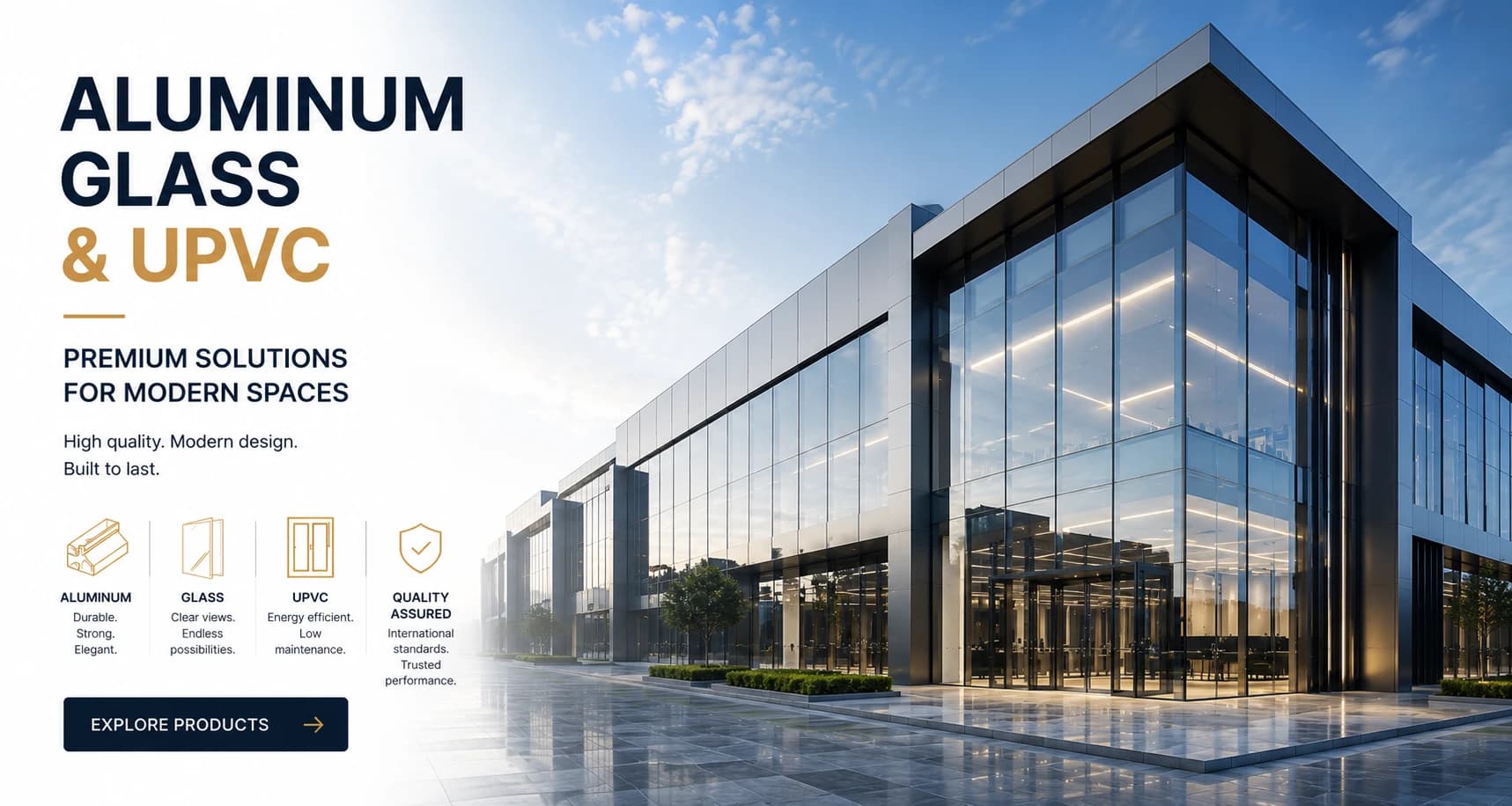 Golden Aluminium and Glass banner